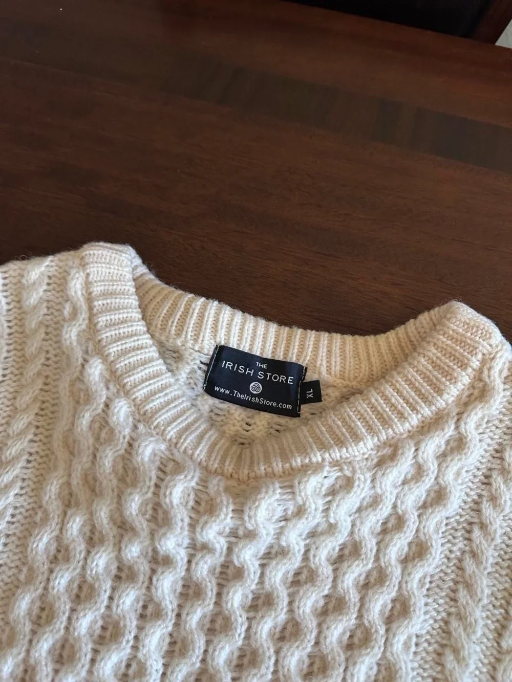 The Irish Store Aran Merino Wool Cable Knit Sweater Cream Men’s XL